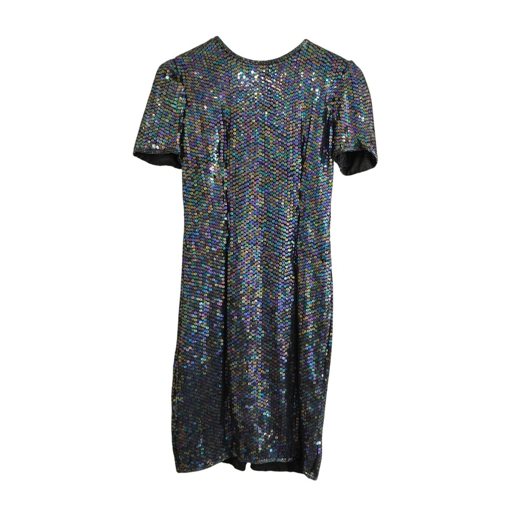 Expressions Vintage Size 4 Iridescent Sequin Silk Sheath Dress Black‎ Mod Party